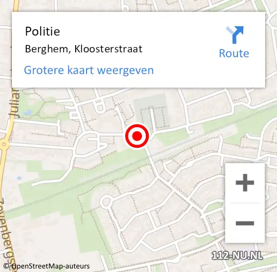 Locatie op kaart van de 112 melding: Politie Berghem, Kloosterstraat op 5 mei 2018 11:59