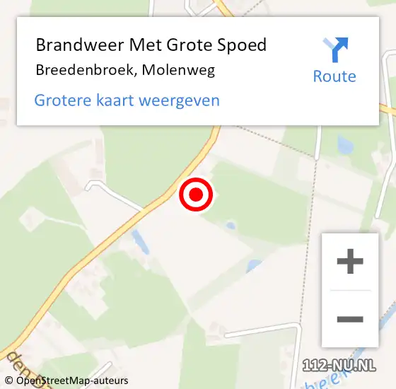 Locatie op kaart van de 112 melding: Brandweer Met Grote Spoed Naar Breedenbroek, Molenweg op 5 mei 2018 12:29