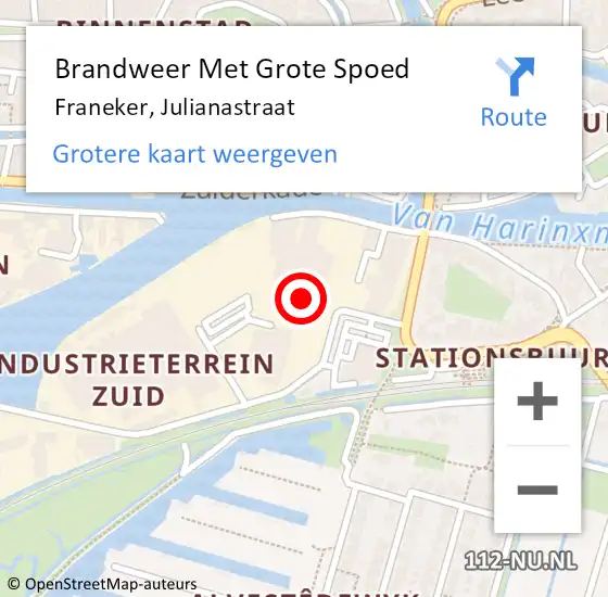 Locatie op kaart van de 112 melding: Brandweer Met Grote Spoed Naar Franeker, Julianastraat op 5 mei 2018 13:31