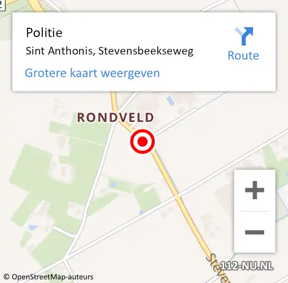 Locatie op kaart van de 112 melding: Politie Sint Anthonis, Stevensbeekseweg op 5 mei 2018 14:57