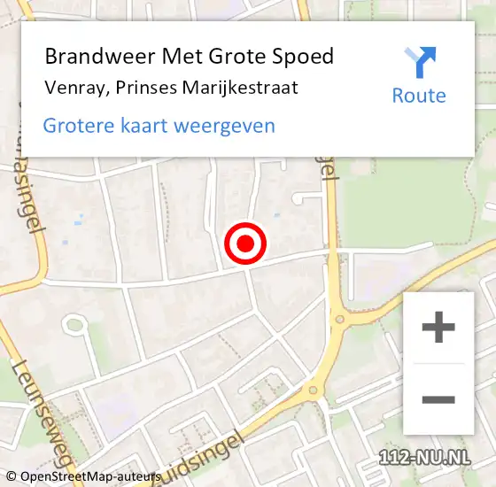 Locatie op kaart van de 112 melding: Brandweer Met Grote Spoed Naar Venray, Prinses Marijkestraat op 5 mei 2018 15:51