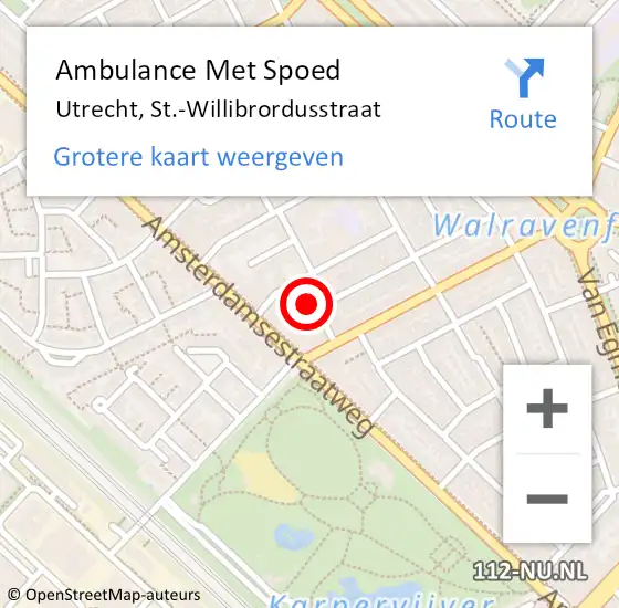 Locatie op kaart van de 112 melding: Ambulance Met Spoed Naar Utrecht, St.-Willibrordusstraat op 5 mei 2018 16:38