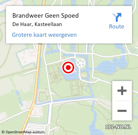 Locatie op kaart van de 112 melding: Brandweer Geen Spoed Naar De Haar, Kasteellaan op 5 mei 2018 18:56