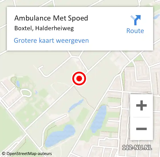 Locatie op kaart van de 112 melding: Ambulance Met Spoed Naar Boxtel, Halderheiweg op 5 mei 2018 19:28