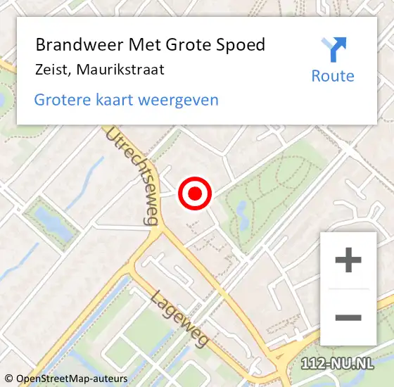 Locatie op kaart van de 112 melding: Brandweer Met Grote Spoed Naar Zeist, Maurikstraat op 5 mei 2018 19:50