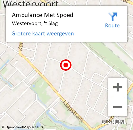 Locatie op kaart van de 112 melding: Ambulance Met Spoed Naar Westervoort, 't Slag op 5 mei 2018 21:13