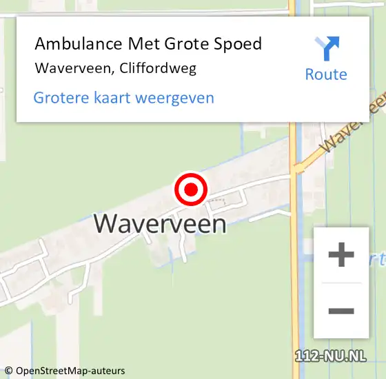 Locatie op kaart van de 112 melding: Ambulance Met Grote Spoed Naar Waverveen, Cliffordweg op 5 mei 2018 21:35