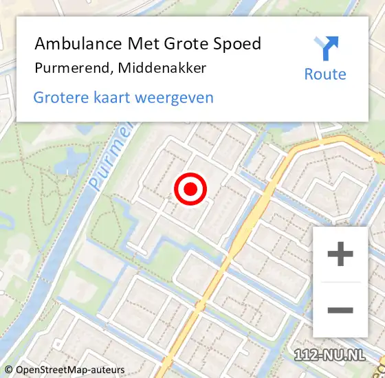 Locatie op kaart van de 112 melding: Ambulance Met Grote Spoed Naar Purmerend, Middenakker op 5 mei 2018 21:43