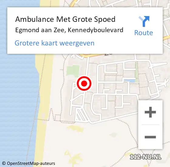 Locatie op kaart van de 112 melding: Ambulance Met Grote Spoed Naar Egmond aan Zee, Kennedyboulevard op 5 mei 2018 22:26