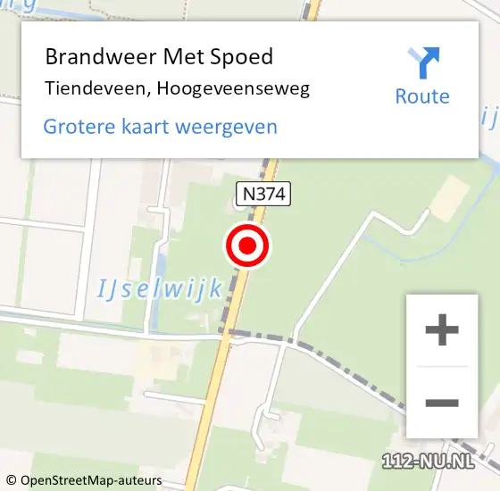Locatie op kaart van de 112 melding: Brandweer Met Spoed Naar Tiendeveen, Hoogeveenseweg op 5 mei 2018 22:48