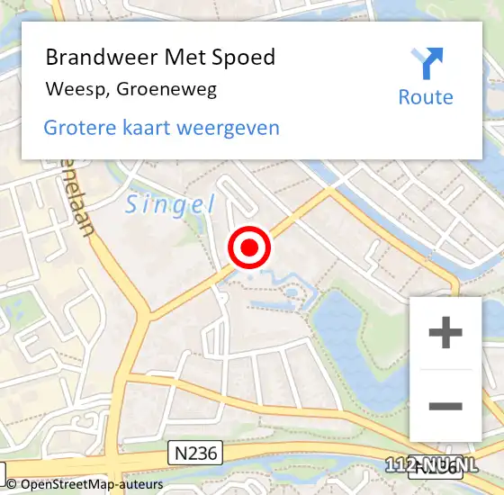 Locatie op kaart van de 112 melding: Brandweer Met Spoed Naar Weesp, Groeneweg op 6 mei 2018 00:22