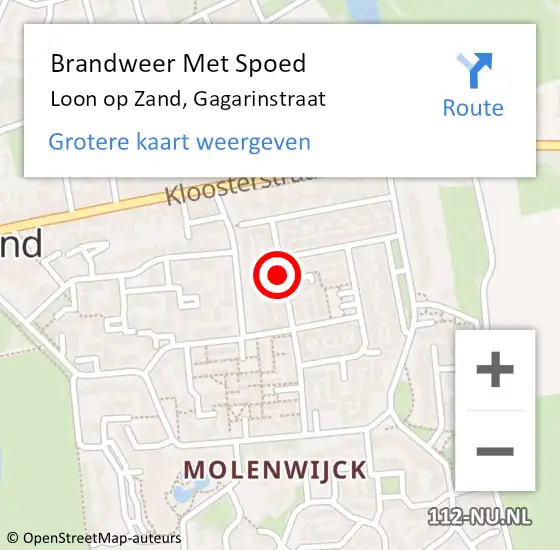 Locatie op kaart van de 112 melding: Brandweer Met Spoed Naar Loon op Zand, Gagarinstraat op 6 mei 2018 00:28