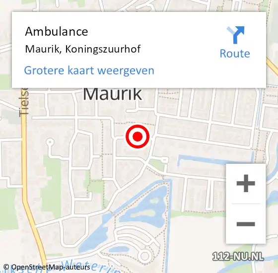 Locatie op kaart van de 112 melding: Ambulance Maurik, Koningszuurhof op 6 mei 2018 01:03