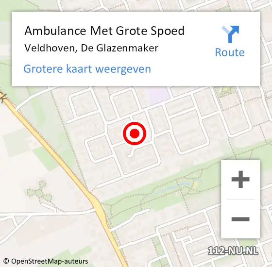 Locatie op kaart van de 112 melding: Ambulance Met Grote Spoed Naar Veldhoven, De Glazenmaker op 6 mei 2018 02:04