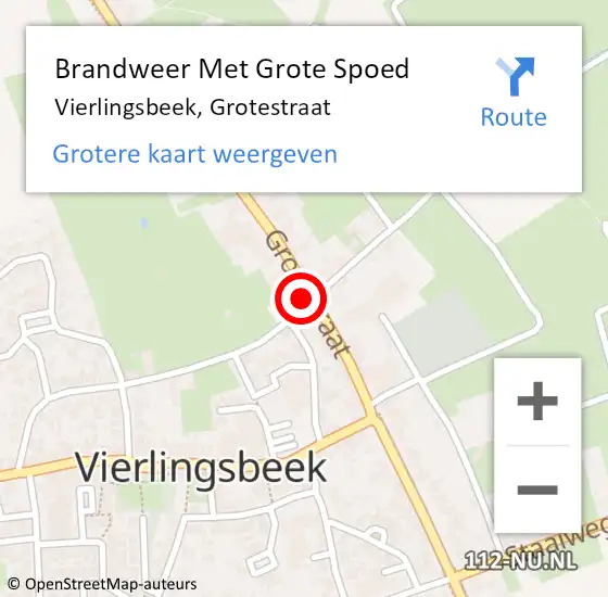 Locatie op kaart van de 112 melding: Brandweer Met Grote Spoed Naar Vierlingsbeek, Grotestraat op 6 mei 2018 04:42