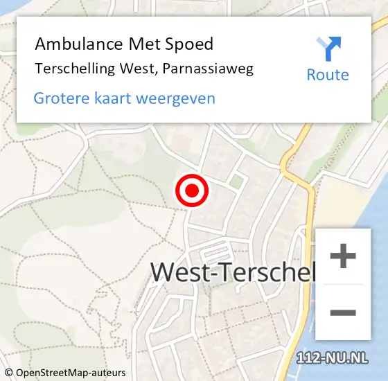 Locatie op kaart van de 112 melding: Ambulance Met Spoed Naar Terschelling West, Parnassiaweg op 24 februari 2014 11:53