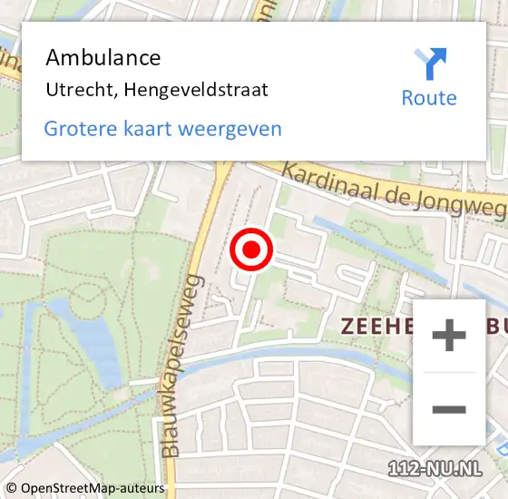 Locatie op kaart van de 112 melding: Ambulance Utrecht, Hengeveldstraat op 6 mei 2018 06:39