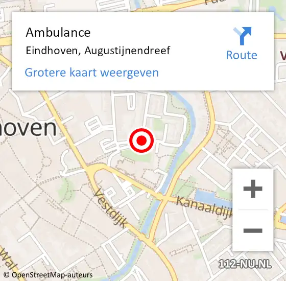 Locatie op kaart van de 112 melding: Ambulance Eindhoven, Augustijnendreef op 6 mei 2018 07:02