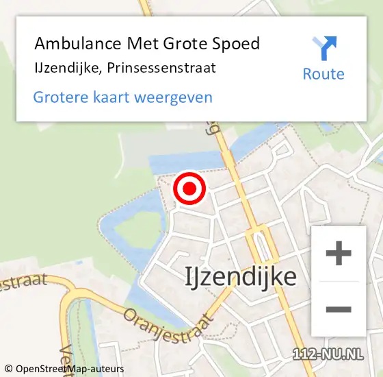 Locatie op kaart van de 112 melding: Ambulance Met Grote Spoed Naar IJzendijke, Prinsessenstraat op 6 mei 2018 07:26