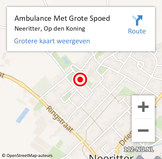 Locatie op kaart van de 112 melding: Ambulance Met Grote Spoed Naar Neeritter, Op den Koning op 6 mei 2018 09:19