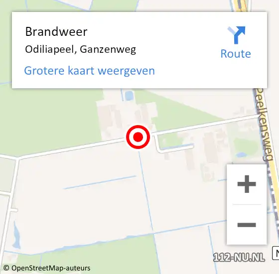 Locatie op kaart van de 112 melding: Brandweer Odiliapeel, Ganzenweg op 24 februari 2014 12:00