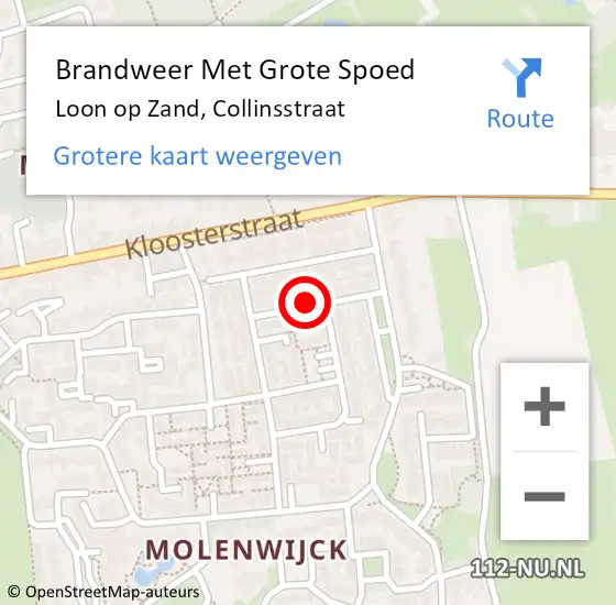 Locatie op kaart van de 112 melding: Brandweer Met Grote Spoed Naar Loon op Zand, Collinsstraat op 6 mei 2018 10:06