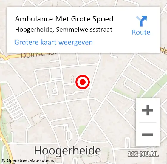 Locatie op kaart van de 112 melding: Ambulance Met Grote Spoed Naar Hoogerheide, Semmelweissstraat op 6 mei 2018 10:13