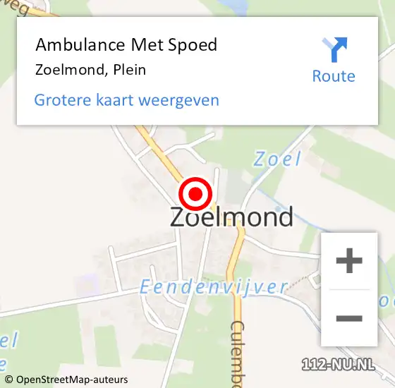 Locatie op kaart van de 112 melding: Ambulance Met Spoed Naar Zoelmond, Plein op 6 mei 2018 11:23