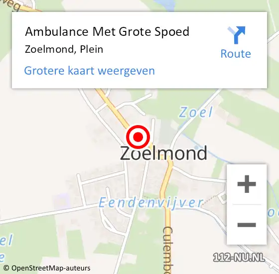 Locatie op kaart van de 112 melding: Ambulance Met Grote Spoed Naar Zoelmond, Plein op 6 mei 2018 11:24