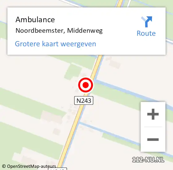 Locatie op kaart van de 112 melding: Ambulance Noordbeemster, Middenweg op 24 februari 2014 12:06