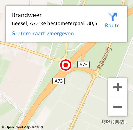 Locatie op kaart van de 112 melding: Brandweer Beesel, A73 Re hectometerpaal: 30,5 op 6 mei 2018 12:15