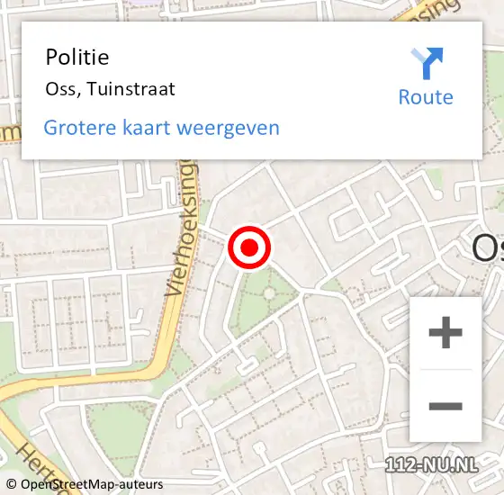 Locatie op kaart van de 112 melding: Politie Oss, Tuinstraat op 6 mei 2018 12:41