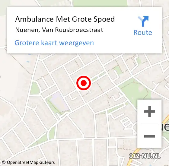 Locatie op kaart van de 112 melding: Ambulance Met Grote Spoed Naar Nuenen, Van Ruusbroecstraat op 6 mei 2018 13:00