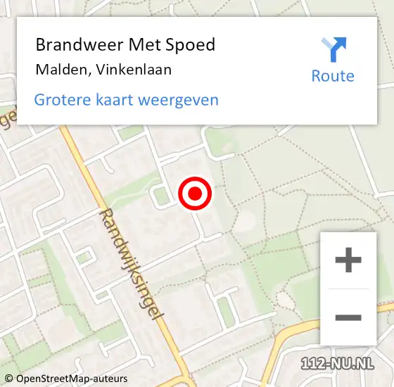 Locatie op kaart van de 112 melding: Brandweer Met Spoed Naar Malden, Vinkenlaan op 6 mei 2018 13:35