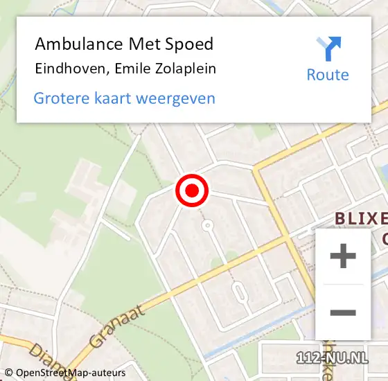 Locatie op kaart van de 112 melding: Ambulance Met Spoed Naar Eindhoven, Emile Zolaplein op 6 mei 2018 13:42