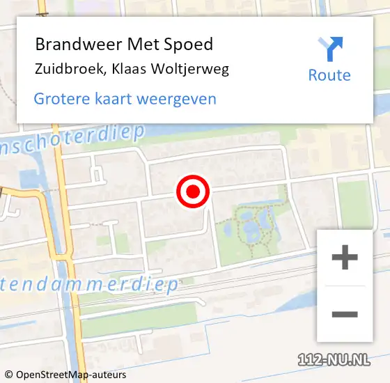 Locatie op kaart van de 112 melding: Brandweer Met Spoed Naar Zuidbroek, Klaas Woltjerweg op 6 mei 2018 15:26