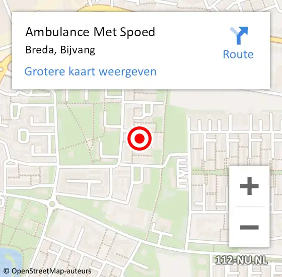 Locatie op kaart van de 112 melding: Ambulance Met Spoed Naar Breda, Bijvang op 6 mei 2018 15:31