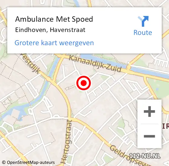 Locatie op kaart van de 112 melding: Ambulance Met Spoed Naar Eindhoven, Havenstraat op 6 mei 2018 15:46