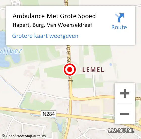 Locatie op kaart van de 112 melding: Ambulance Met Grote Spoed Naar Hapert, Burg. Van Woenseldreef op 6 mei 2018 15:51