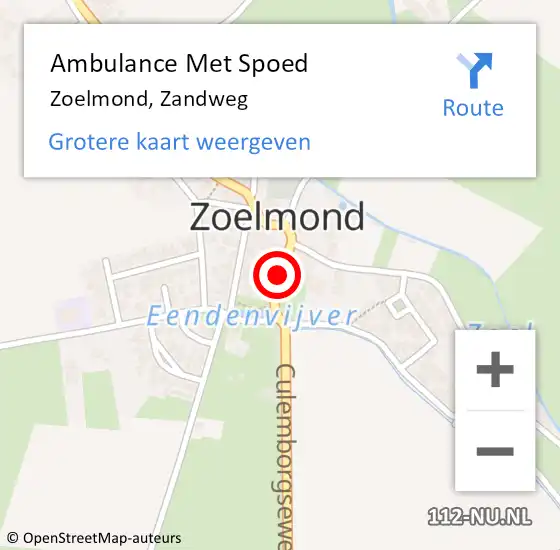 Locatie op kaart van de 112 melding: Ambulance Met Spoed Naar Zoelmond, Zandweg op 6 mei 2018 18:55