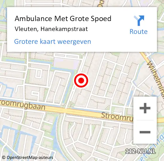 Locatie op kaart van de 112 melding: Ambulance Met Grote Spoed Naar Vleuten, Hanekampstraat op 6 mei 2018 19:32