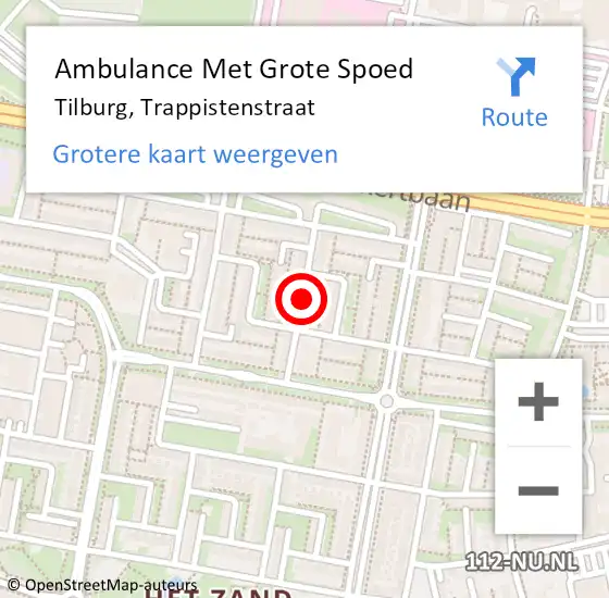 Locatie op kaart van de 112 melding: Ambulance Met Grote Spoed Naar Tilburg, Trappistenstraat op 6 mei 2018 20:50