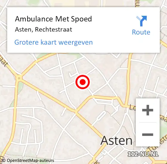 Locatie op kaart van de 112 melding: Ambulance Met Spoed Naar Asten, Rechtestraat op 6 mei 2018 20:55