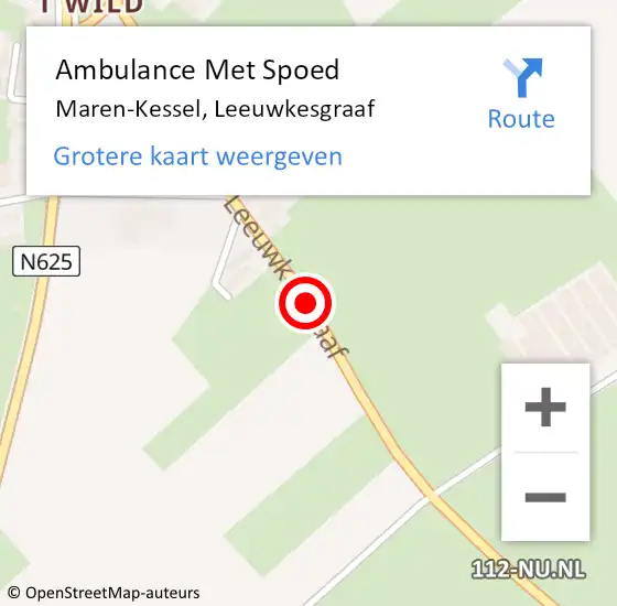 Locatie op kaart van de 112 melding: Ambulance Met Spoed Naar Maren-Kessel, Leeuwkesgraaf op 6 mei 2018 21:17