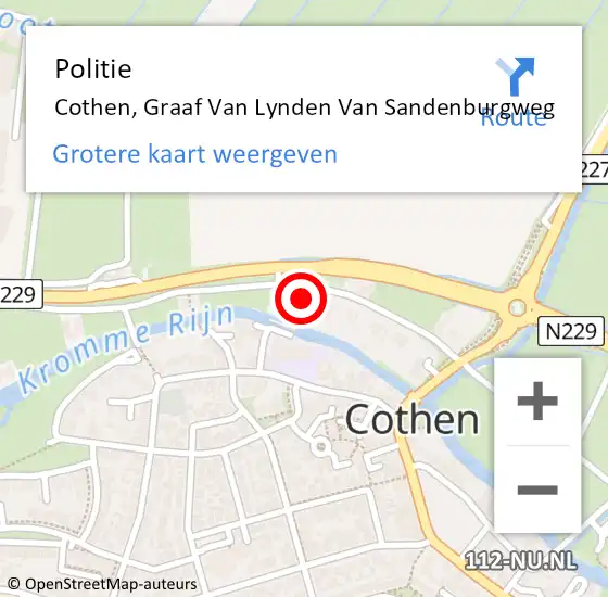 Locatie op kaart van de 112 melding: Politie Cothen, Graaf Van Lynden Van Sandenburgweg op 6 mei 2018 22:01