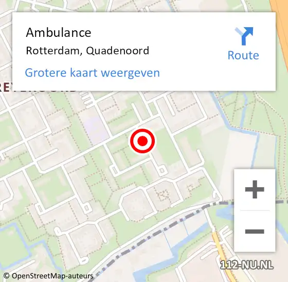 Locatie op kaart van de 112 melding: Ambulance Rotterdam, Quadenoord op 6 mei 2018 23:06