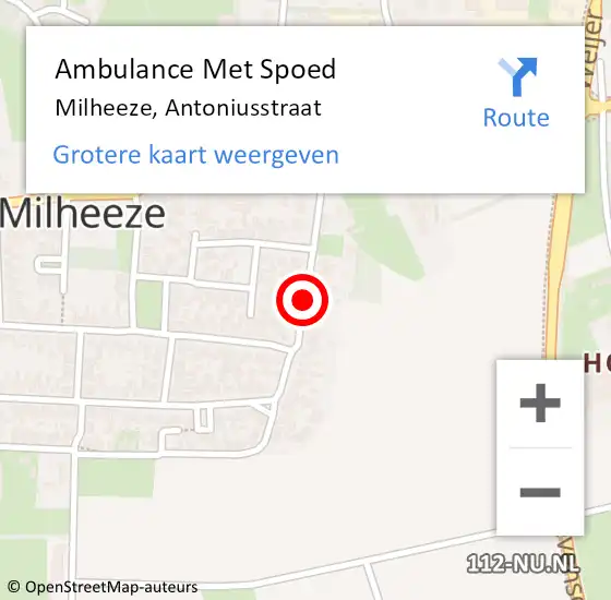 Locatie op kaart van de 112 melding: Ambulance Met Spoed Naar Milheeze, Antoniusstraat op 6 mei 2018 23:25