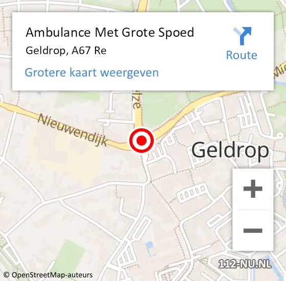 Locatie op kaart van de 112 melding: Ambulance Met Grote Spoed Naar Geldrop, A67 Re op 6 mei 2018 23:49
