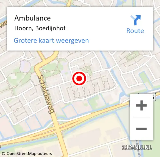 Locatie op kaart van de 112 melding: Ambulance Hoorn, Boedijnhof op 7 mei 2018 01:14