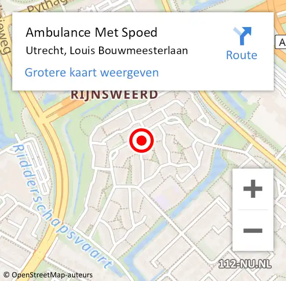 Locatie op kaart van de 112 melding: Ambulance Met Spoed Naar Utrecht, Louis Bouwmeesterlaan op 7 mei 2018 01:47